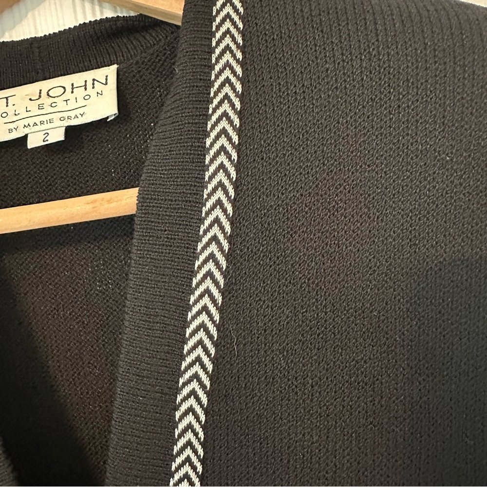 St. John Collection Santana Knit Button Front Cardigan/ Black and White 2 - Picture 6 of 11